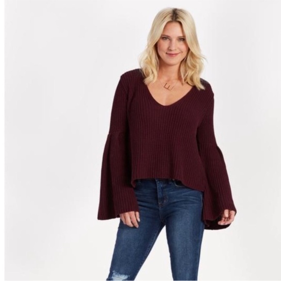 Free People Damsel Cotton Knit Flare Bell Sleeve Sweater Size XS EUC - Picture 3 of 8